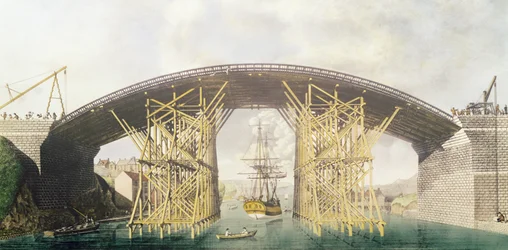 Eisenbrücke über den Wear, 1796 (Farbstich)